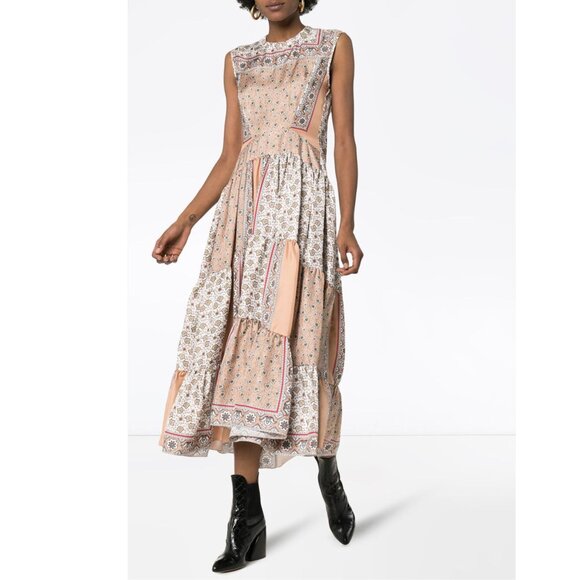 Chloé Follow Bandana-Print Silk Twill Tiered Dress Size S/M NEW - Picture 10 of 12